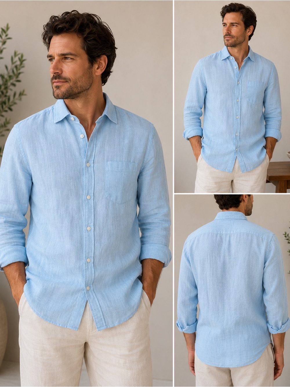 Blue Lemon 100% Linen Button Front Shirt Sky Blue Size L EUC